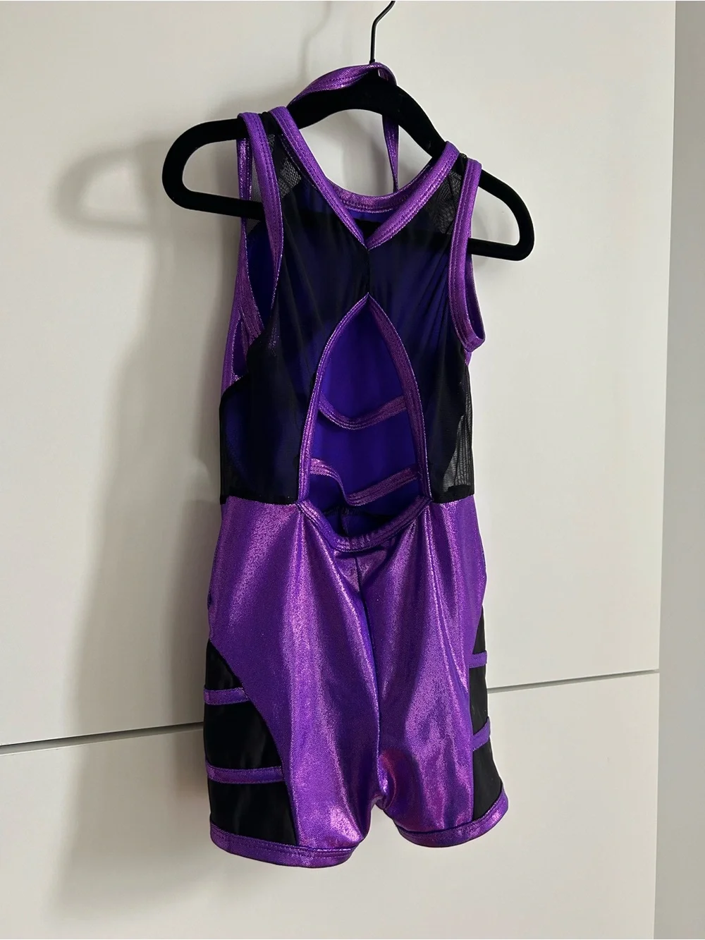 Metallic “ My Vibe” Purple Gymnastics Leotard with Matching Headband - Size SC